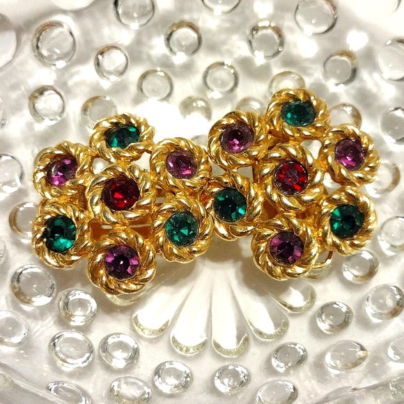 Swarovski Jewelry - Swarovski Crystal Ruby Emerald Amethyst Gold Braided Cluster Clips